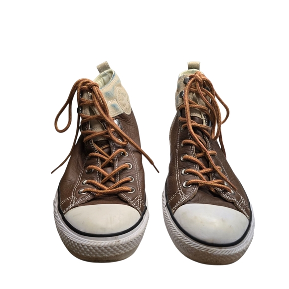 Converse Leather Brown Mid Top Unisex Sneakers Women's 12.5 Men's 10.5 - Picture 2 of 8